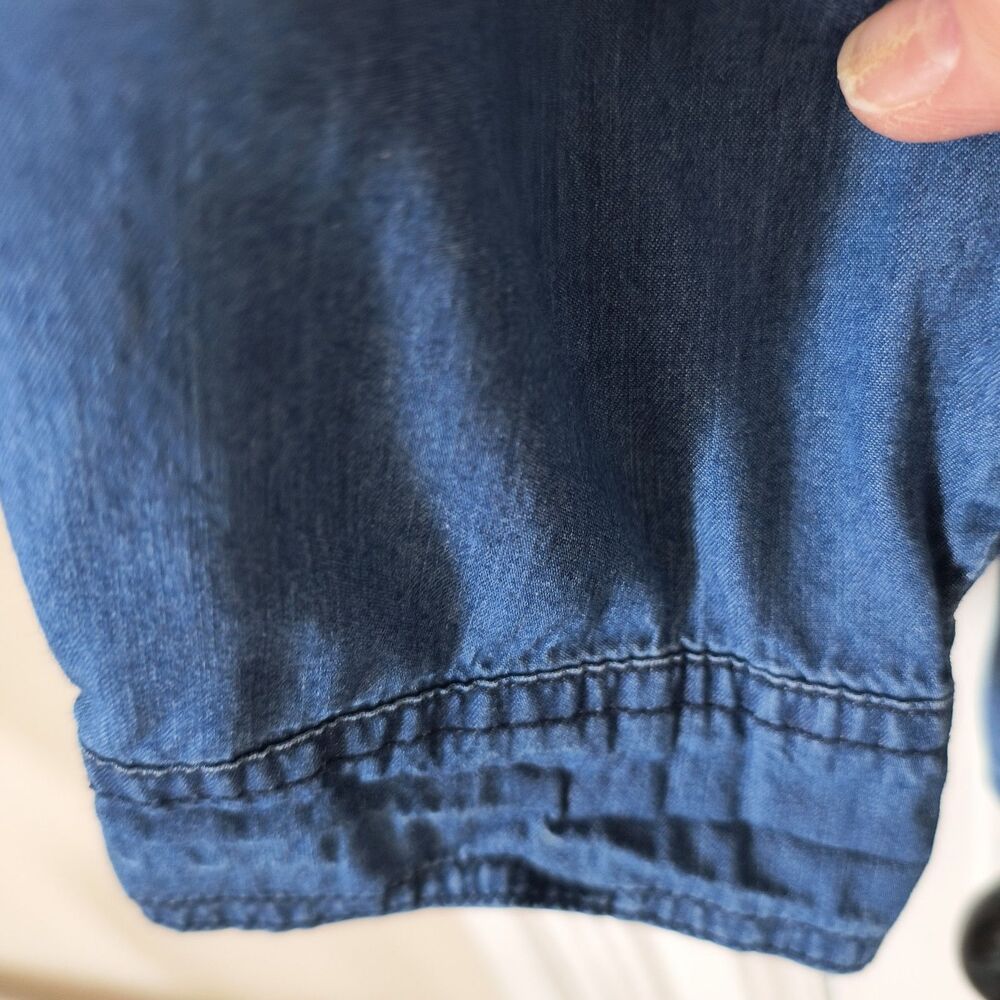 CJ Banks Denim Shirt 2X Blue Tie dye Roll Tab Sleeves Bling Rodeo Festival - Picture 8 of 16